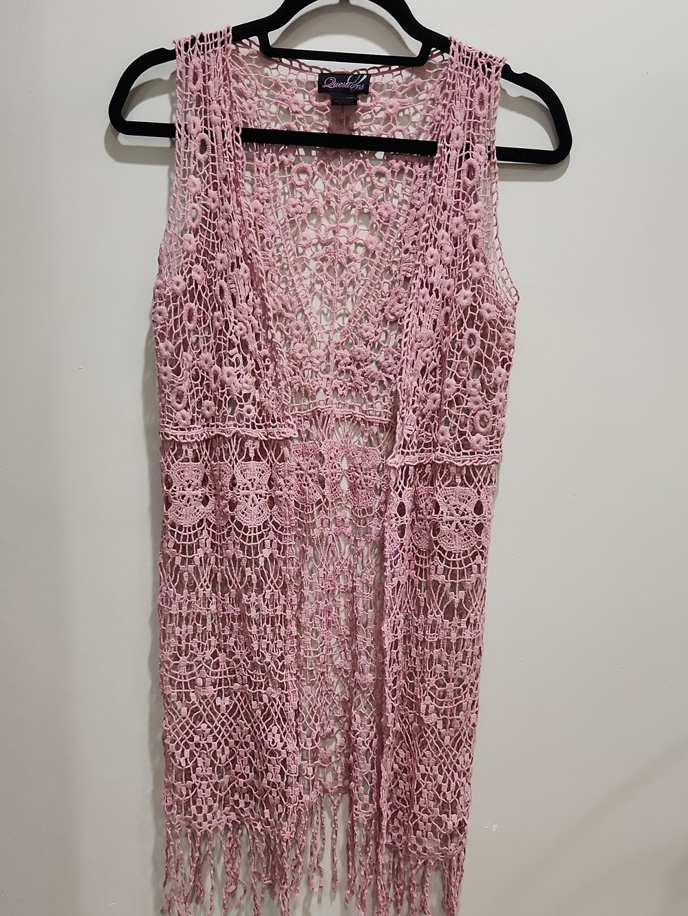 Questions Brand Cotton Pink Crochet Openwork Vest Size S